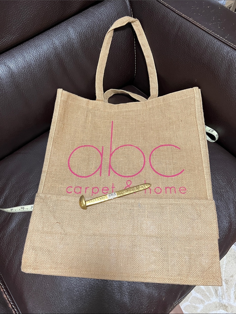 ABC Carpet & Home Natural Jute Tote with Pink Logo